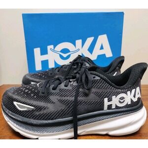 Hoka One One Clifton 9 Black White Womens Running Shoes Size 8B 1127896